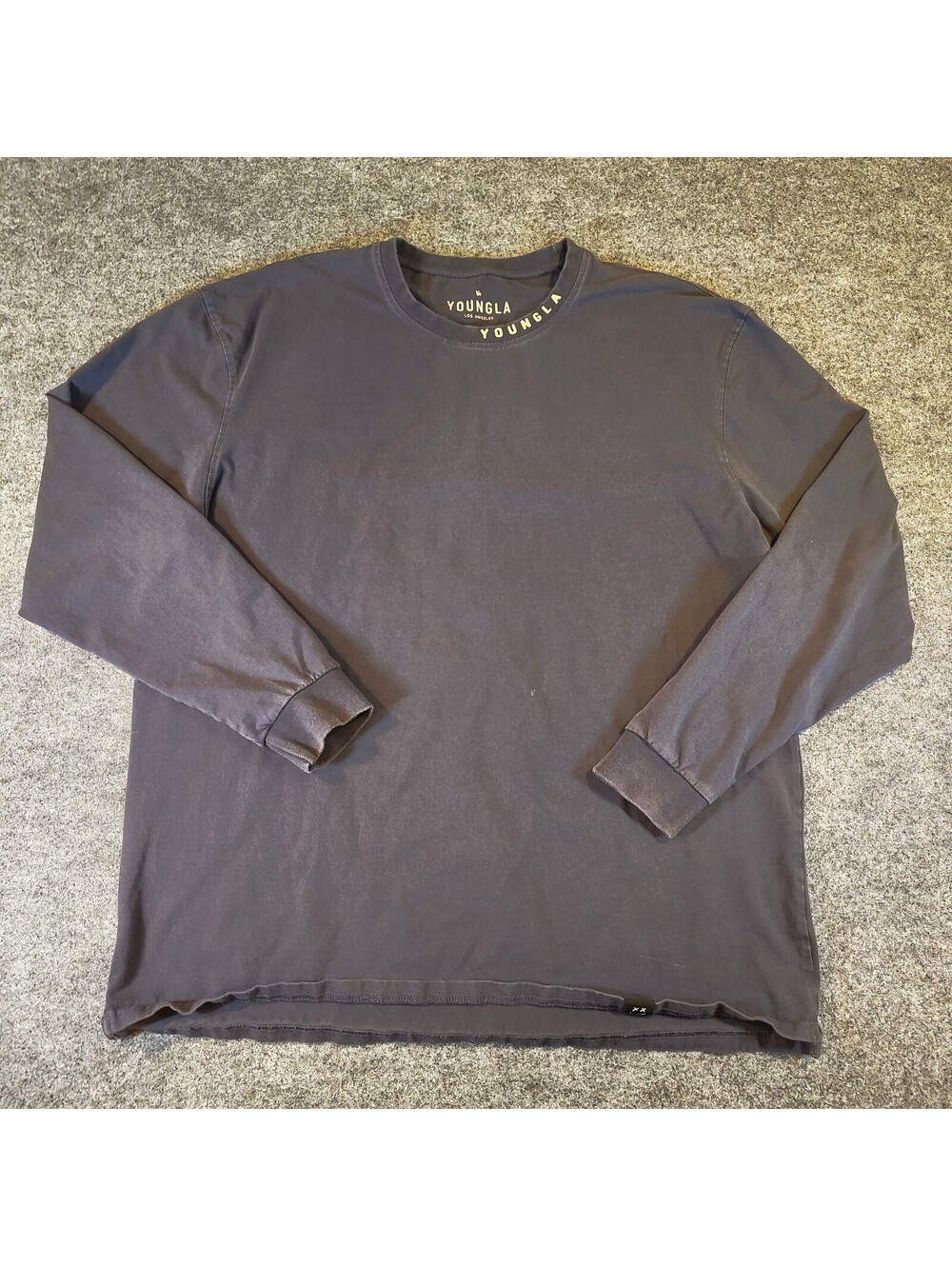 YoungLA Long Sleeve T-Shirt Mens Size Large Charcoal Grey Vintage Wash Gym Tee